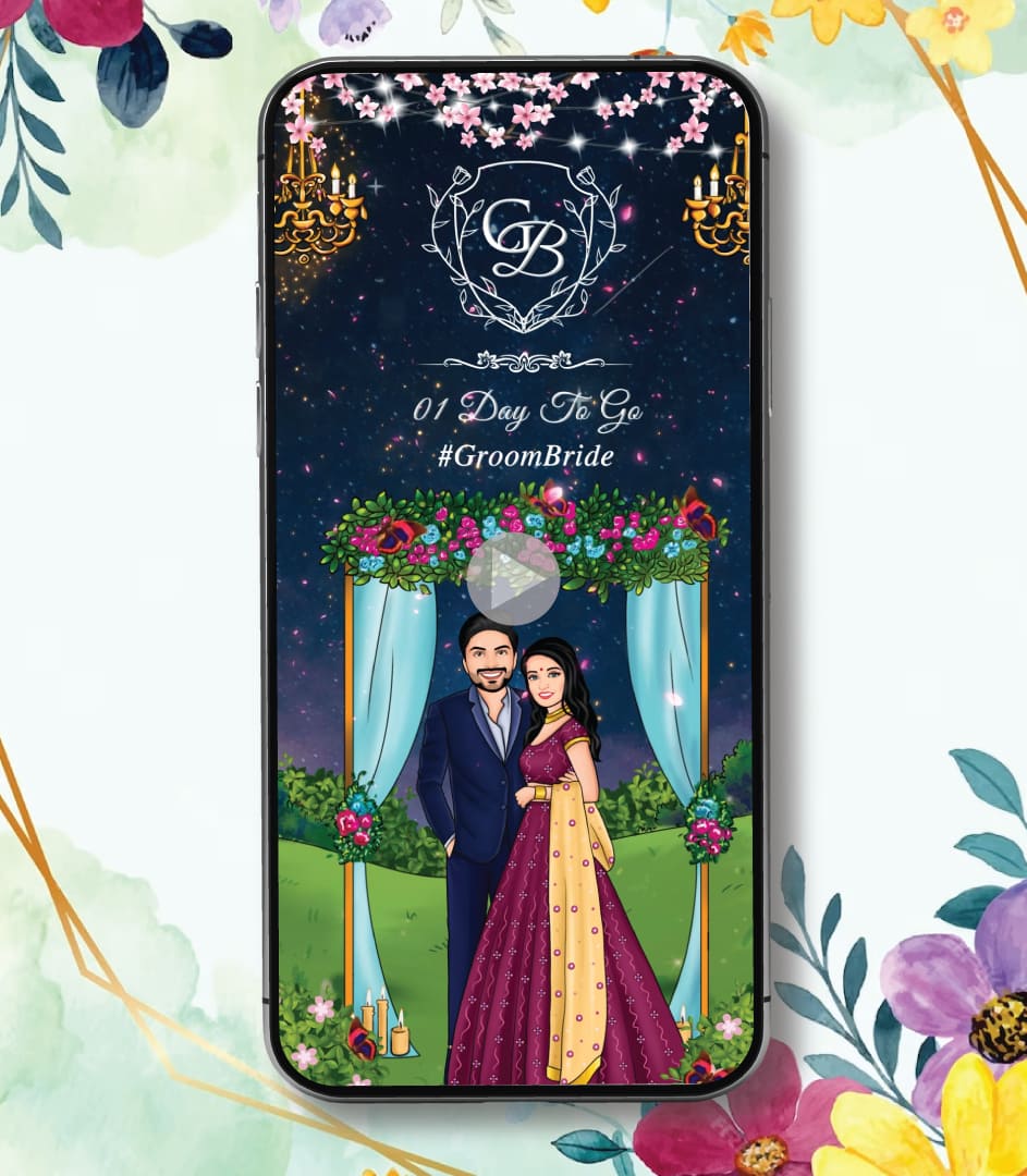 1 Day To Go Wedding Invitation Video | Romantic Caricature Countdown E-Invite | IM-2083