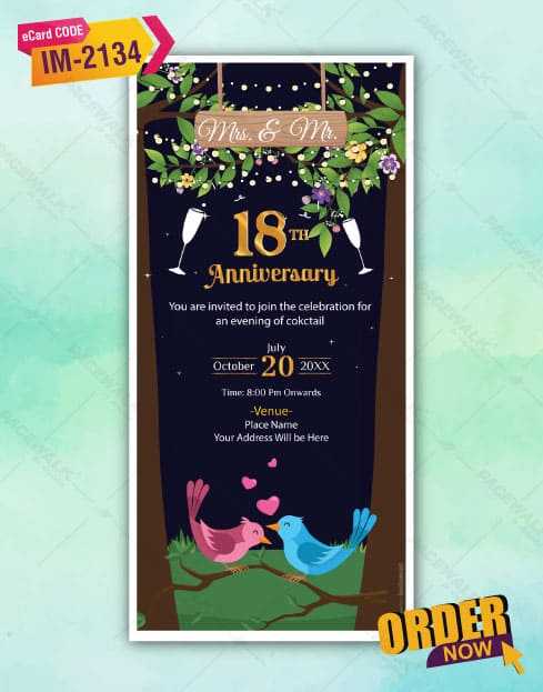 18th Anniversary Invitation Card | Romantic Cocktail Theme E-Invite | IM-2134