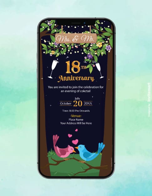 18th Anniversary Invitation Card | Romantic Cocktail Theme E-Invite | IM-2134