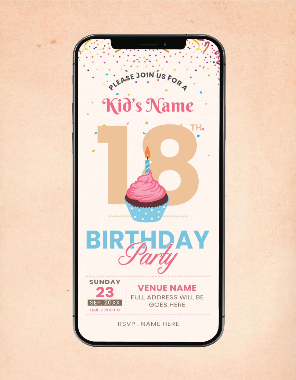 18th Birthday Invitation | Fun Cupcake Theme Party E-Invite | B-83
