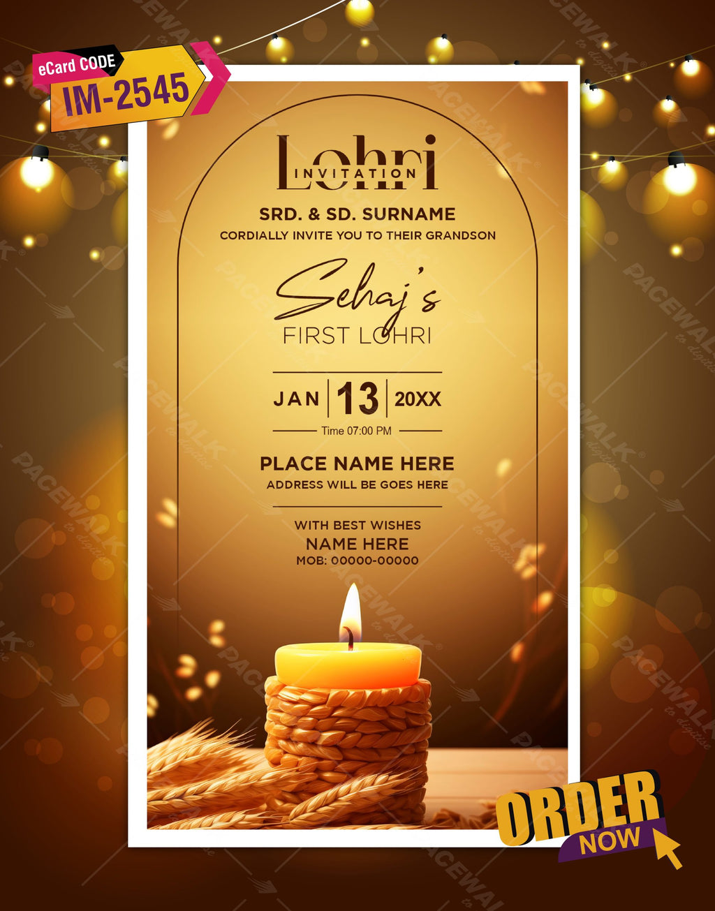 1st Lohri Invitation | Elegant Candle Glow Theme Baby Lohri E-Invite | IM-2545