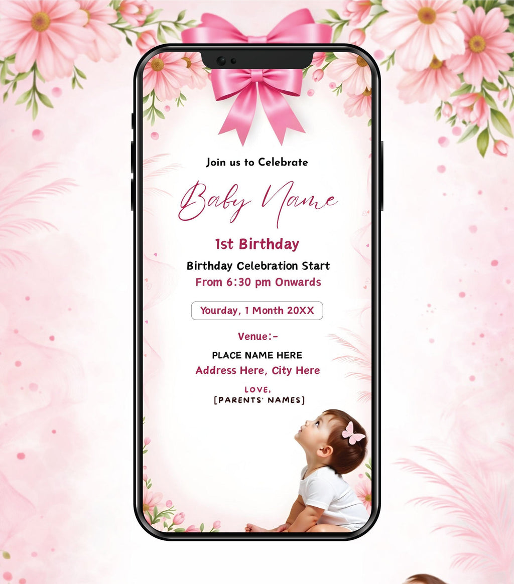 1st Birthday Invitation Card | Baby Girl Birthday E-Invite | IM-2795