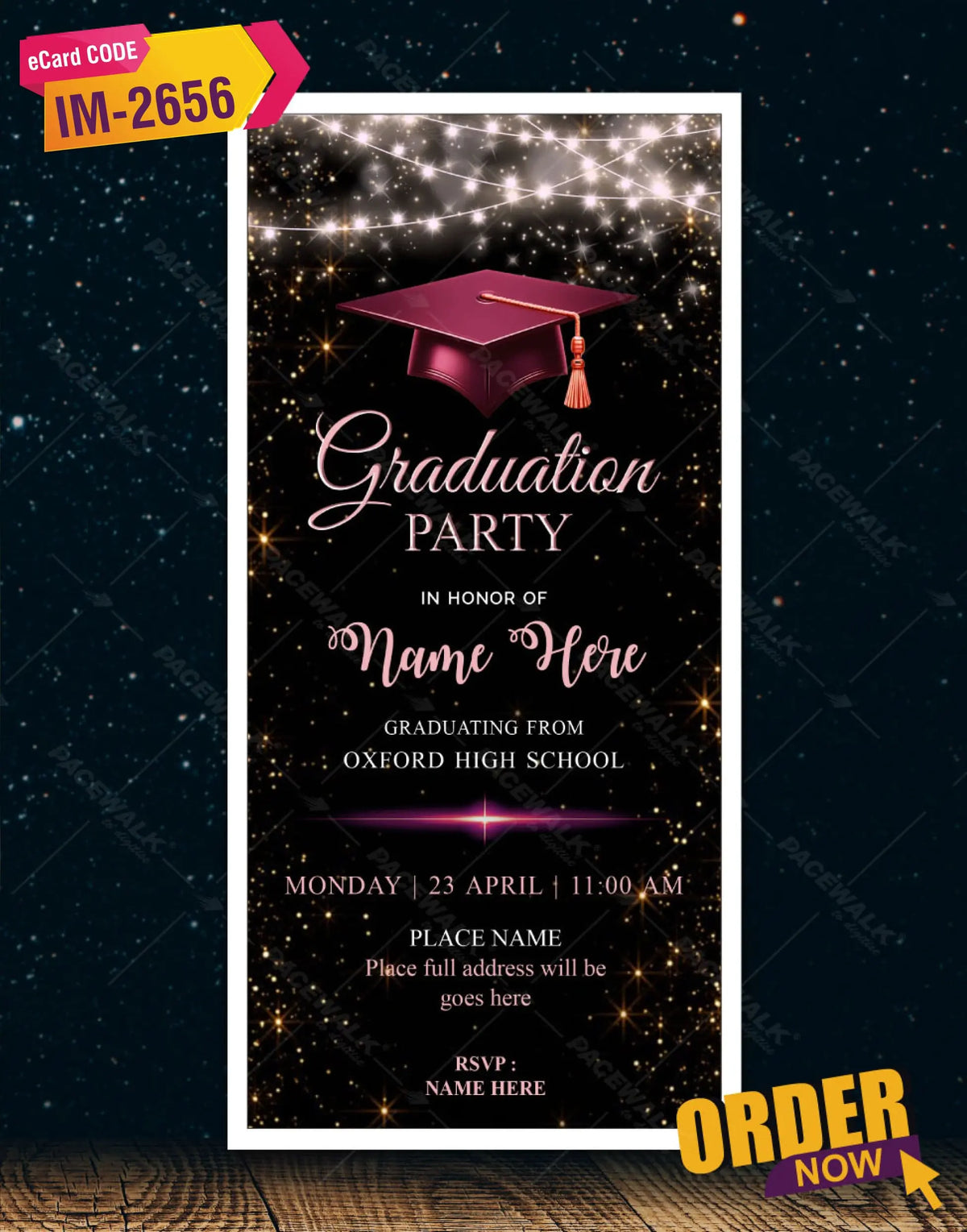 2024 Graduation Party Invitation | Sparkling Black & Pink Theme E-Invite | IM-2656