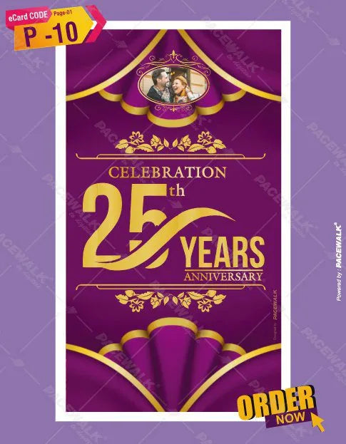 25th Anniversary Invitation Card | Royal Purple & Gold Digital E-Invite | P-10