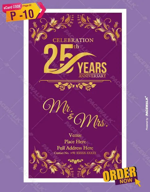 25th Anniversary Invitation Card | Royal Purple & Gold Digital E-Invite | P-10