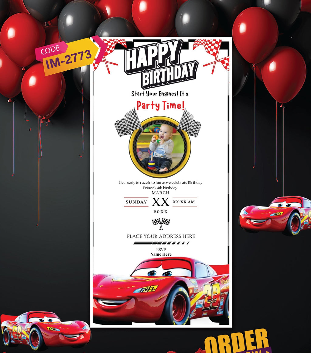 Cars Theme Birthday Invitation Card | Lightning McQueen Digital E-Invite | IM-2773