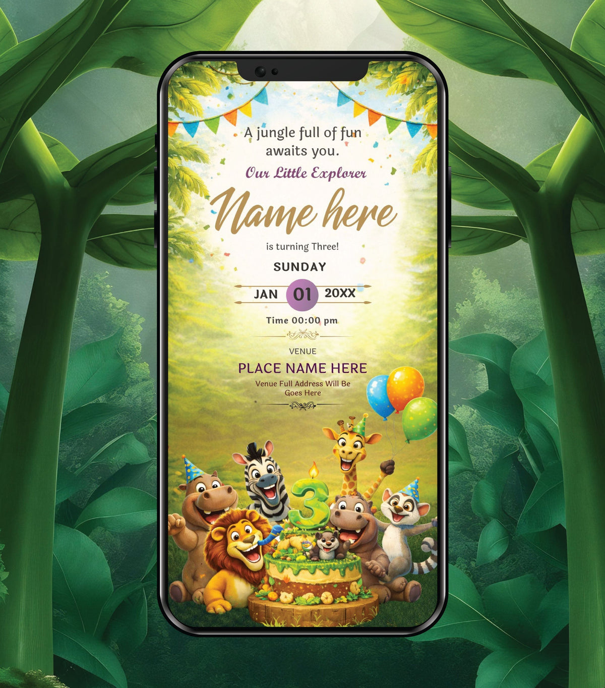 Digital Jungle Birthday Invitation Card for Children | Playful Animal Theme | IM-2914